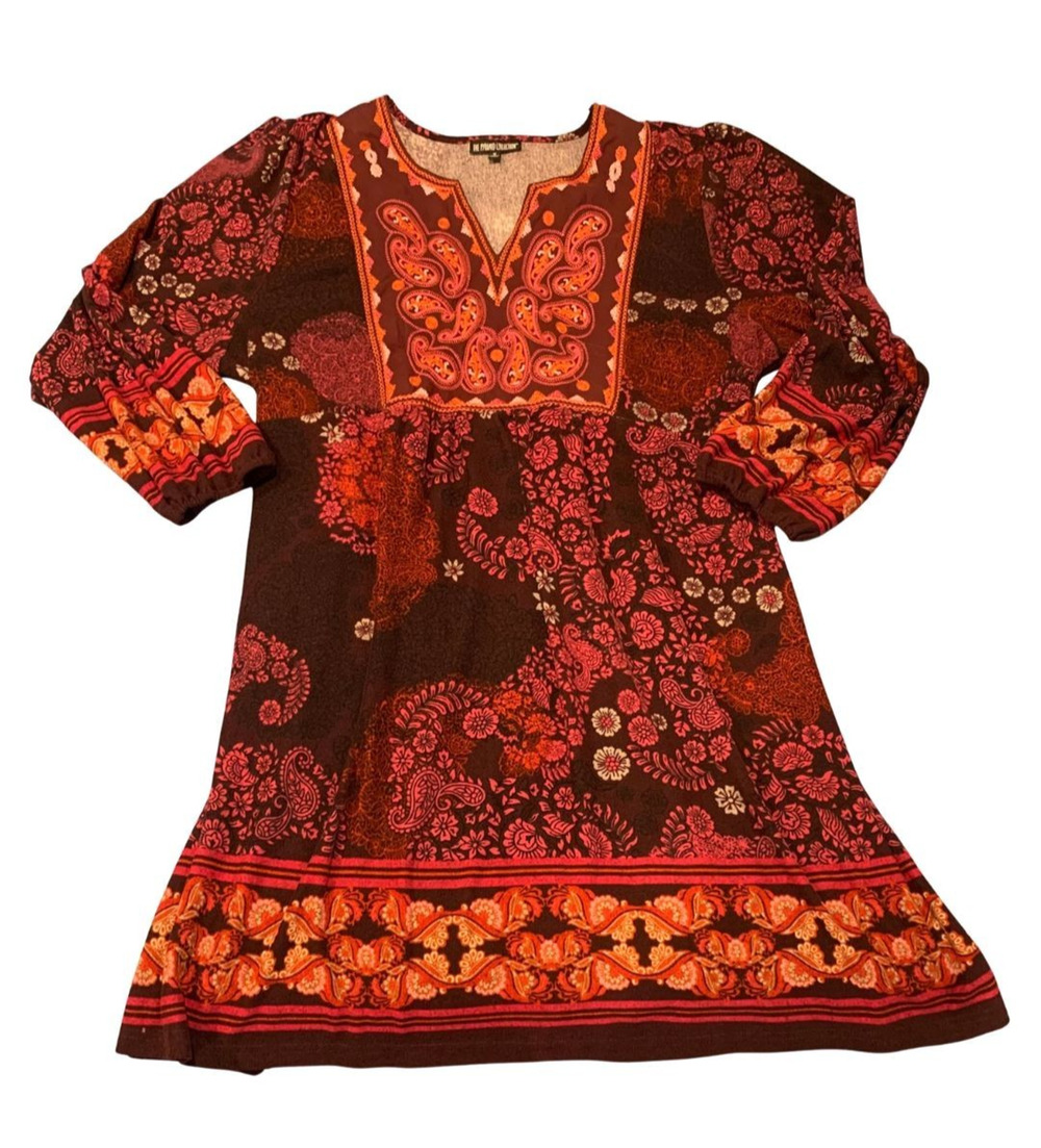 Pyramid Collection Womens Boho Paisley Knit Dress Size 1X Purple Magenta Fall
